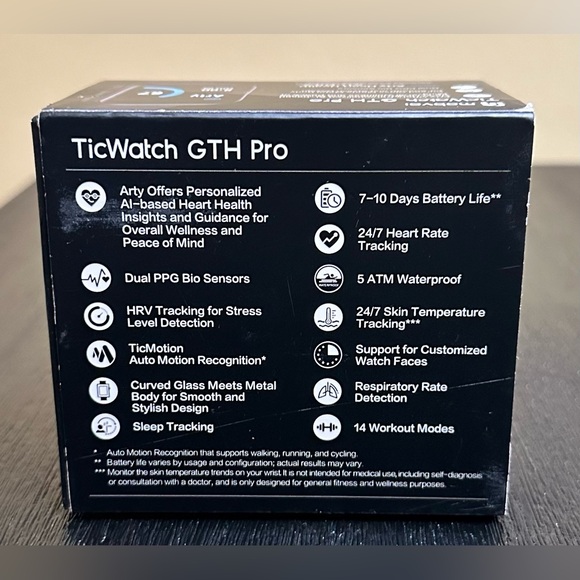 TicWatch GTH Pro Smartwatch, Heart Health Dual Sensor GPS Black New In Open Box - Picture 3 of 13